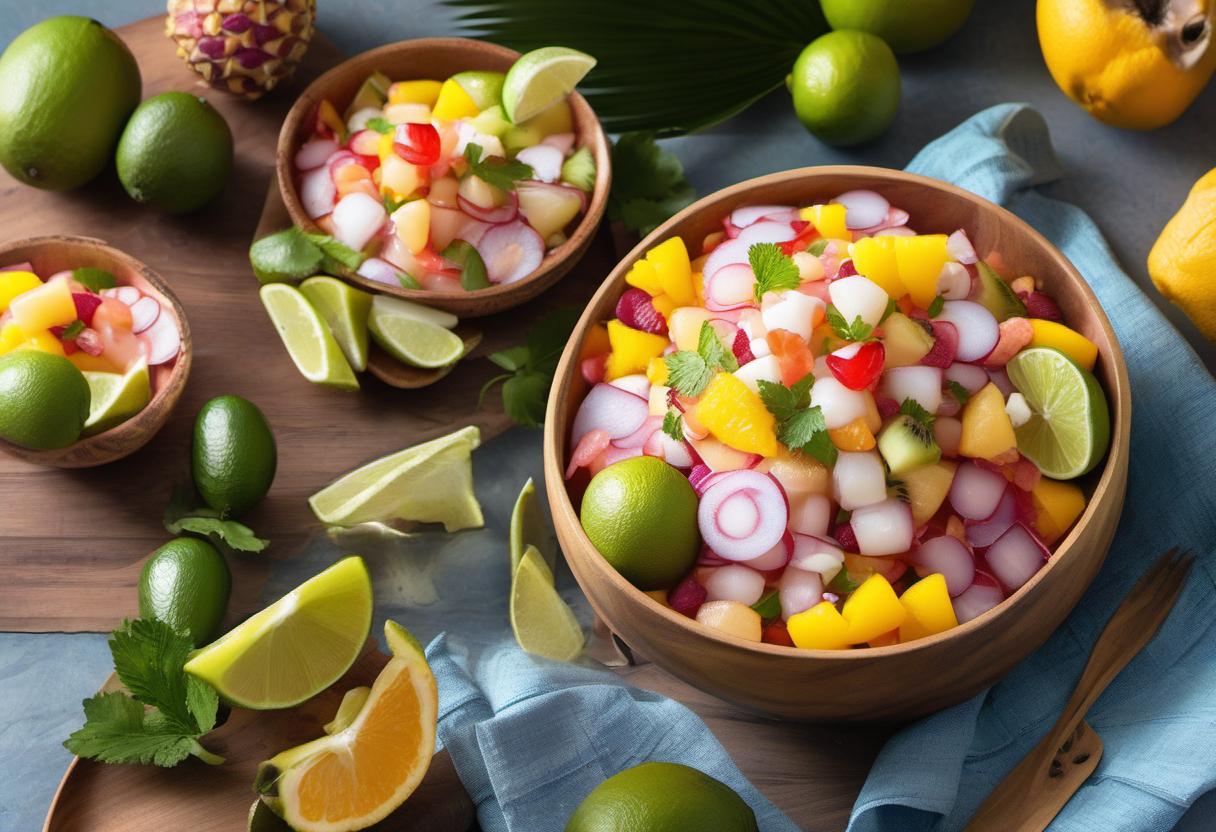 Image showing the final output answering the question: How do I create a tropical fruit ceviche.