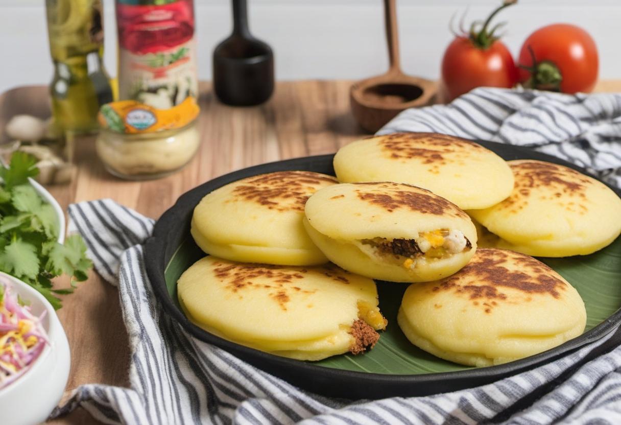 Image showing the final output answering the question: How do I make cheesy stuffed arepas.