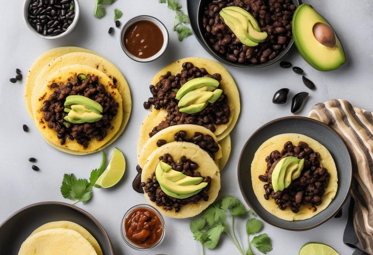 Image showing the final output answering the question: How do I make vegan arepas with black bean filling.