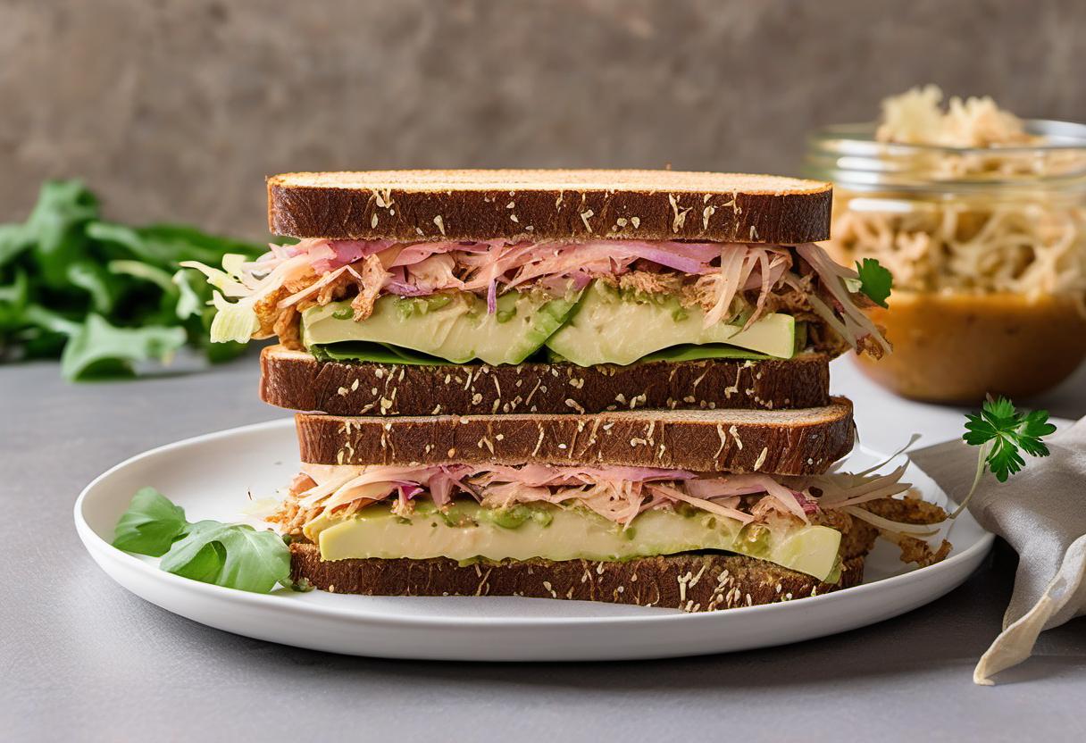 Image showing the final output answering the question: How do I veganize a Reuben Sandwich.