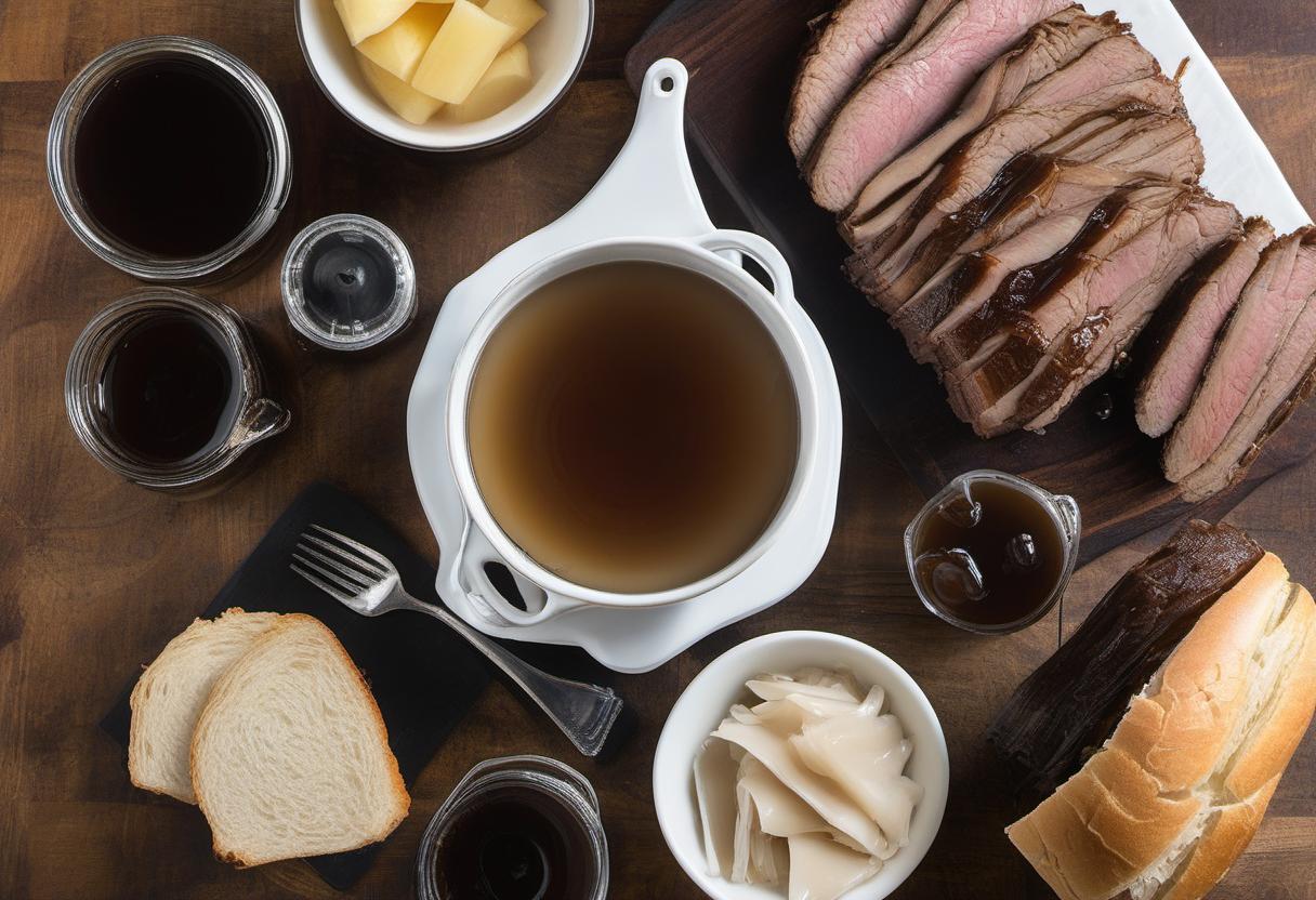 Image showing the final output answering the question: How do I make homemade Au Jus for French Dip.