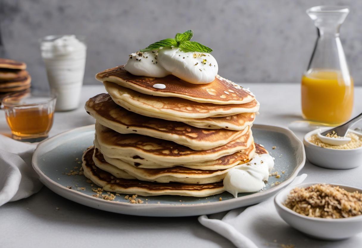 Image showing the final output answering the question: How do I make fluffy Labneh pancakes.