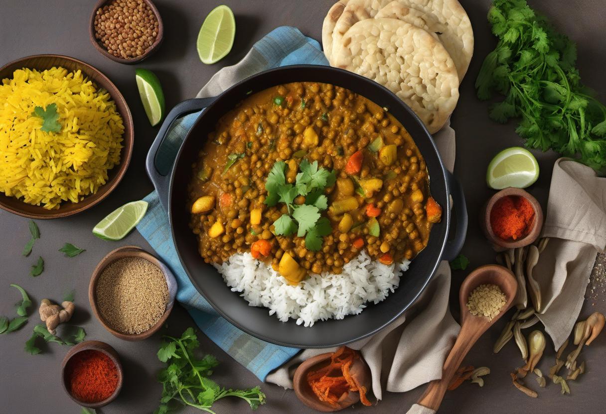 Image showing the final output answering the question: How do I make a hearty Lentil and Vegetable Curry.
