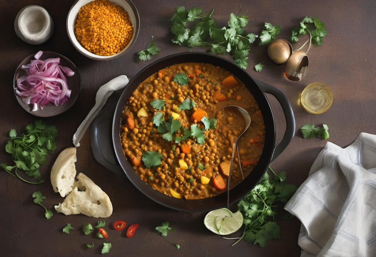 Image showing the final output answering the question: How do I whip up a quick and delicious Lentil and Vegetable Curry.