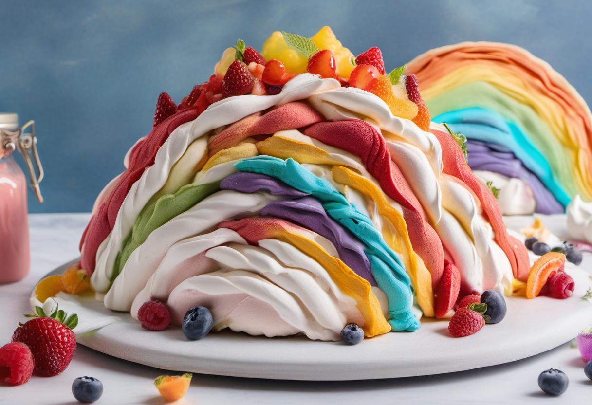 Image showing the final output answering the question: How do I make a whimsical rainbow Pavlova.