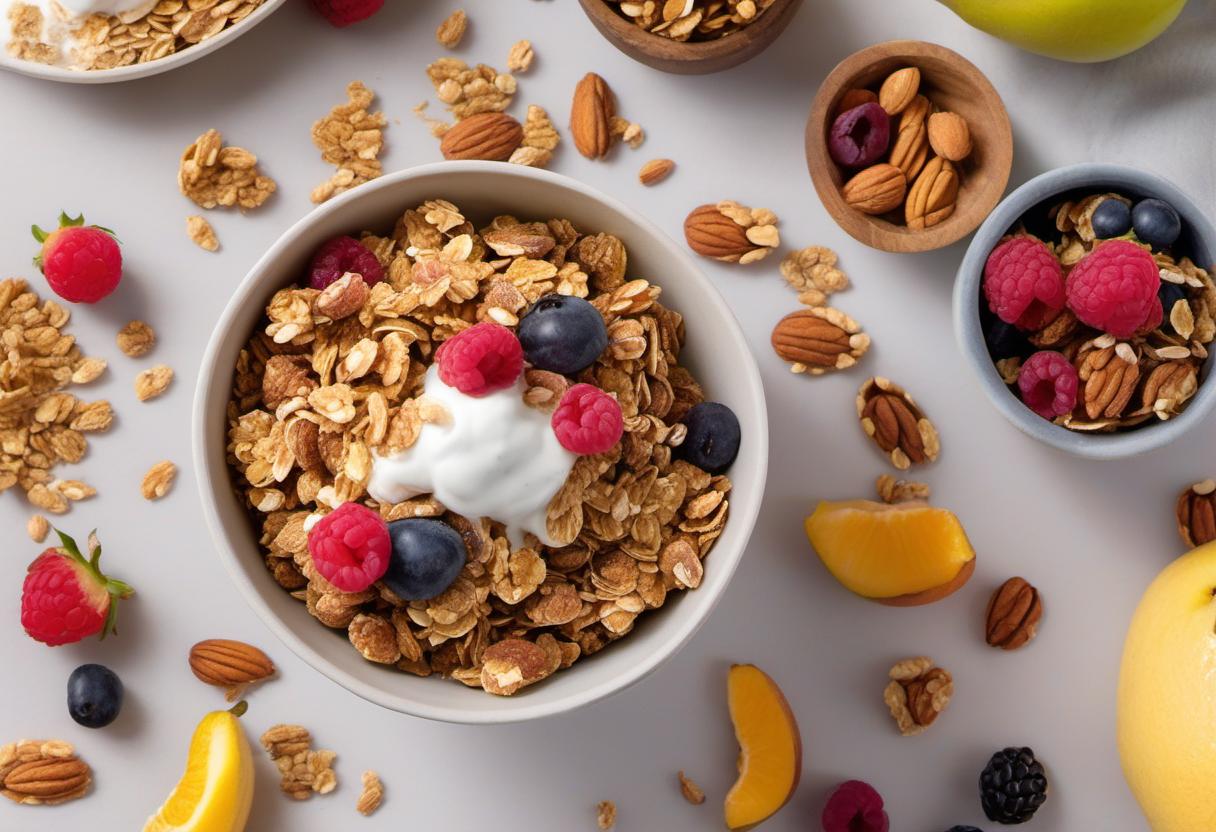Image showing the final output answering the question: How do I make a delicious homemade granola with yogurt and fruit.