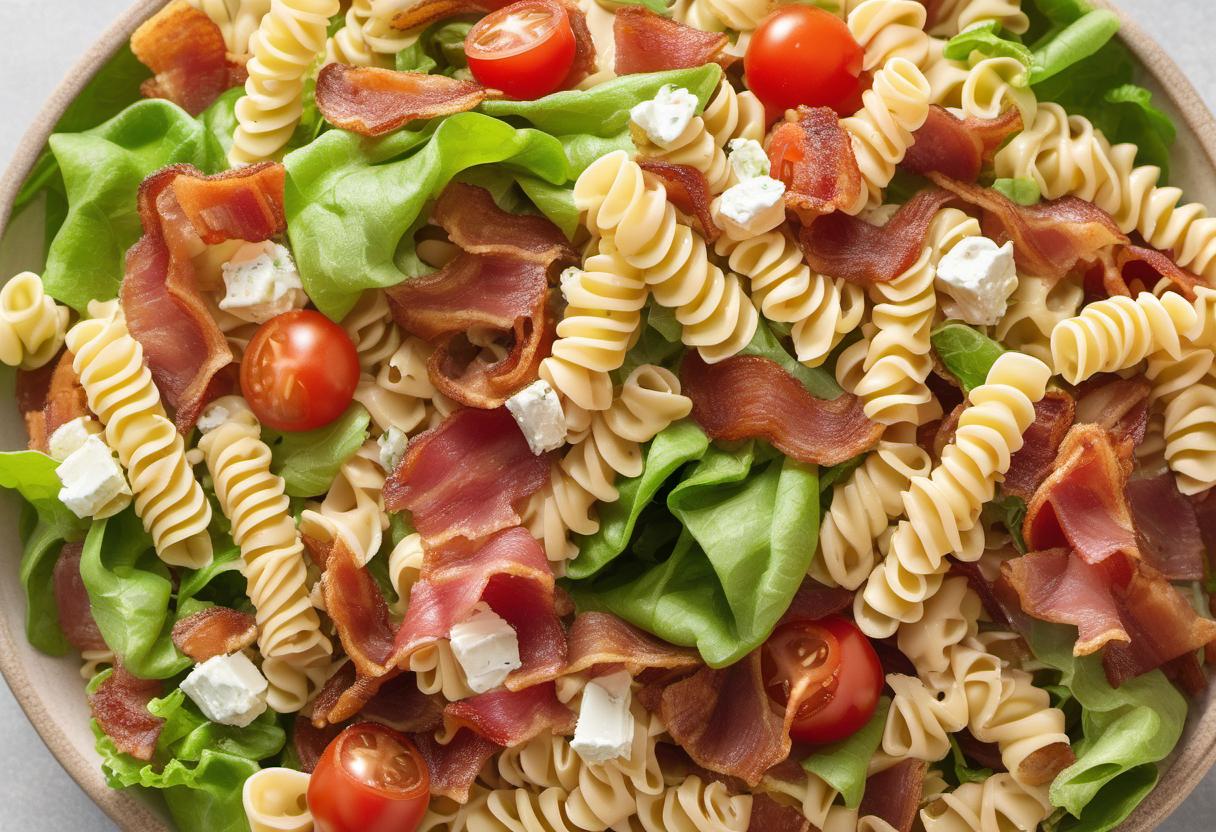 Image showing the final output answering the question: How do I create a mouthwatering BLT pasta salad.