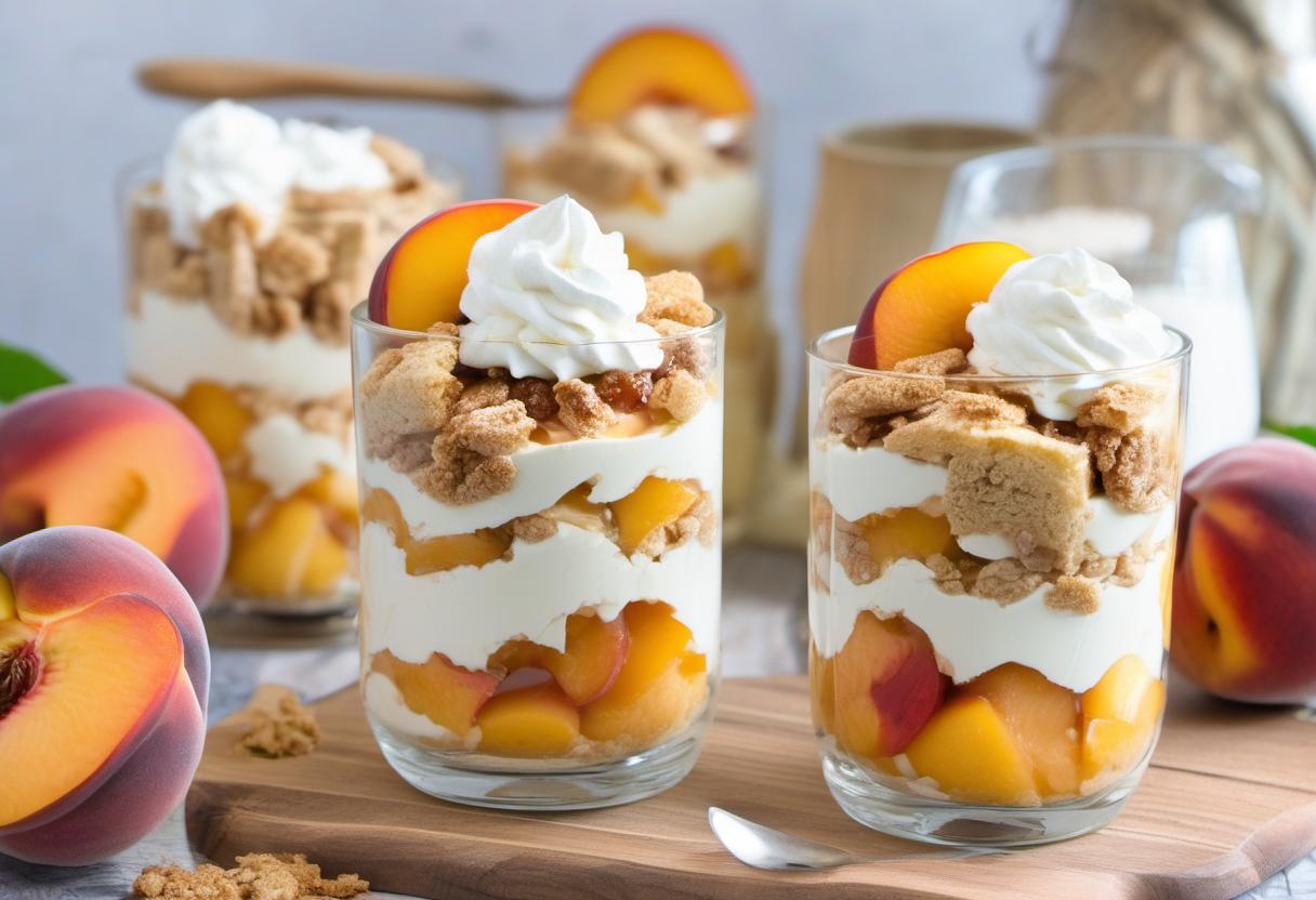 Image showing the final output answering the question: How do I make a Peach Cobbler parfait.