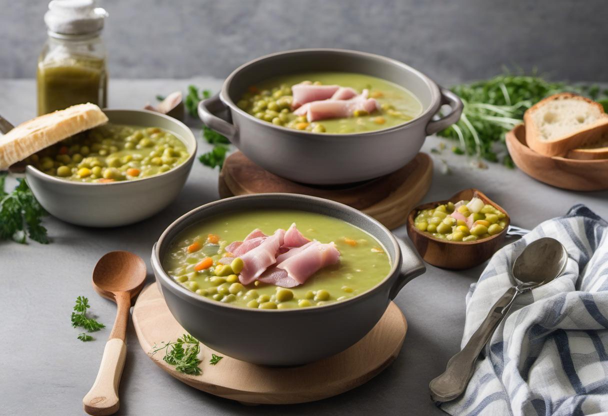 Image showing the final output answering the question: How do I whip up a quick Split Pea Soup with Ham.