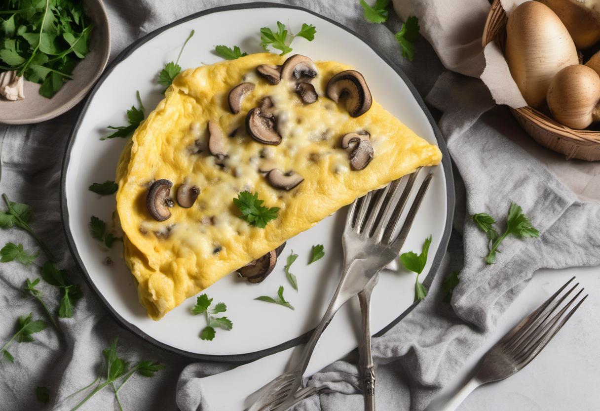 Image showing the final output answering the question: How do I make a fluffy mushroom and cheese omelette.