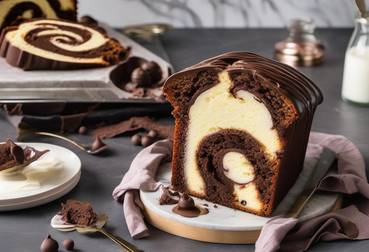 Image showing the final output answering the question: How do I create a chocolate marble Pound Cake.