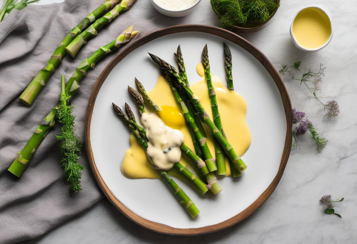 Image showing the final output answering the question: How do I transform my asparagus into a gourmet delight with Hollandaise Sauce.