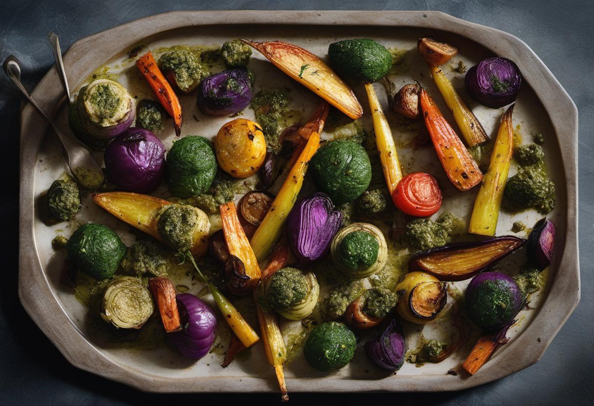 Image showing the final output answering the question: How do I roast vegetables with Pesto Genovese.
