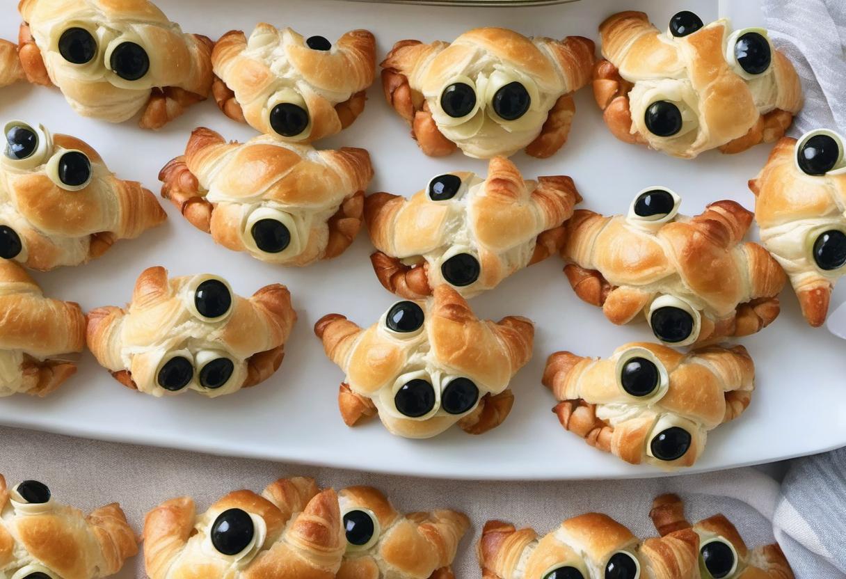Image showing the final output answering the question: How do I make Crab Mini Croissants with olive eyes.