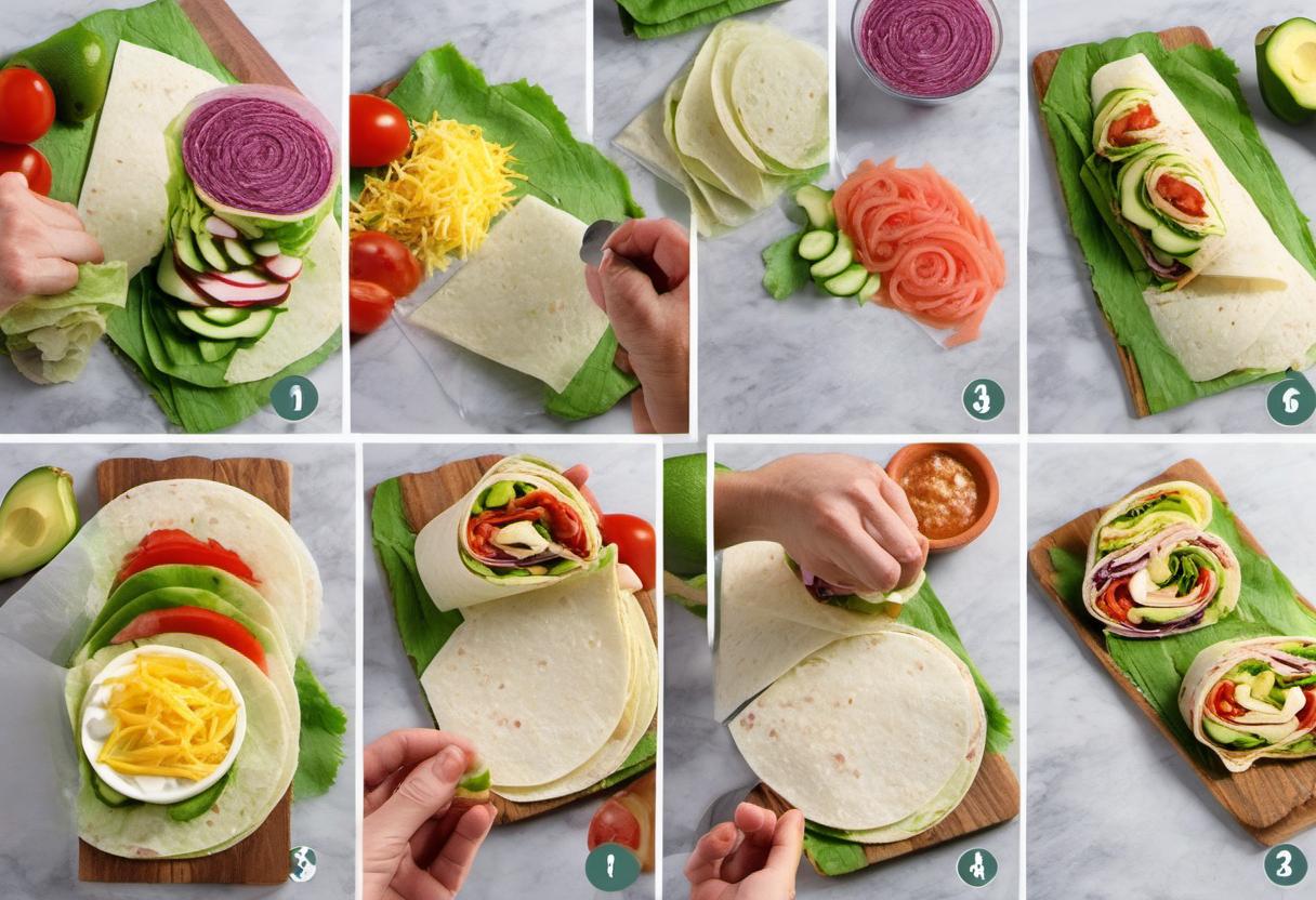 Image showing the final output answering the question: How do I assemble Super Sandwich Wraps with colored tortillas.