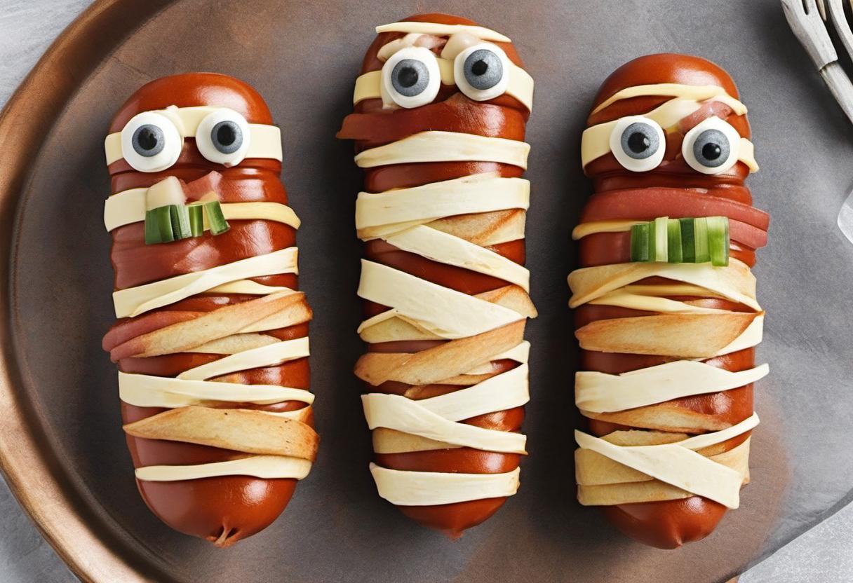 Image showing the final output answering the question: How do I make Mummy Hot Dog mummies.