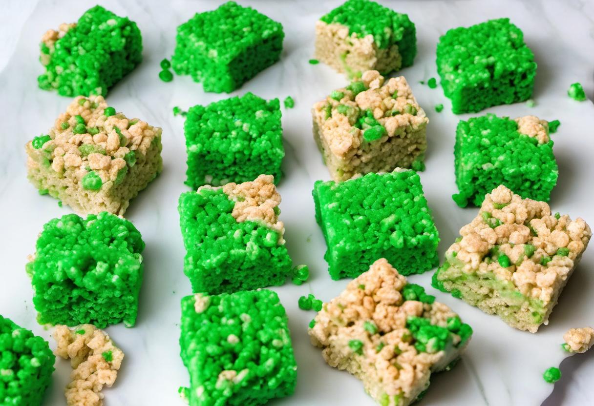 Image showing the final output answering the question: How do I add a splash of green to Rice Krispie Treats.