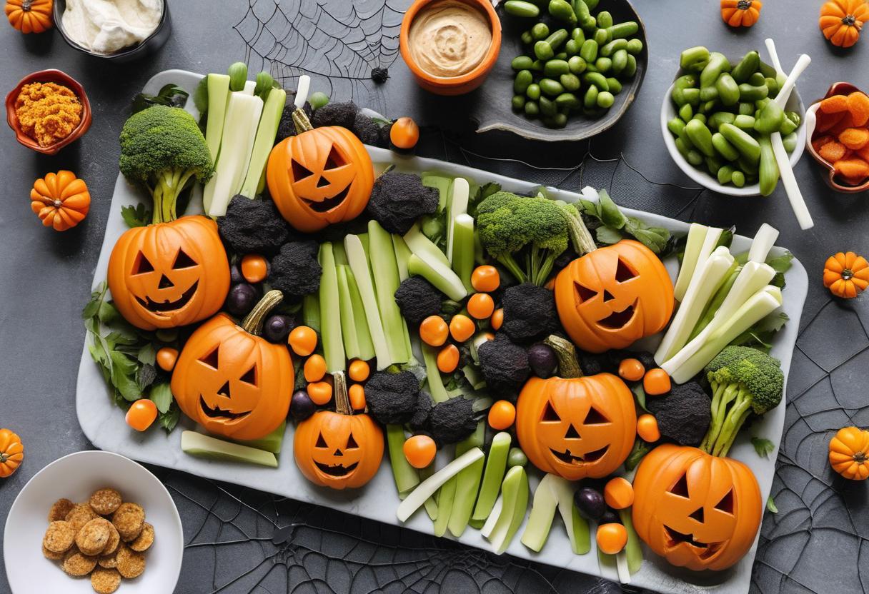 Image showing the final output answering the question: How do I make a Halloween-themed veggie platter.