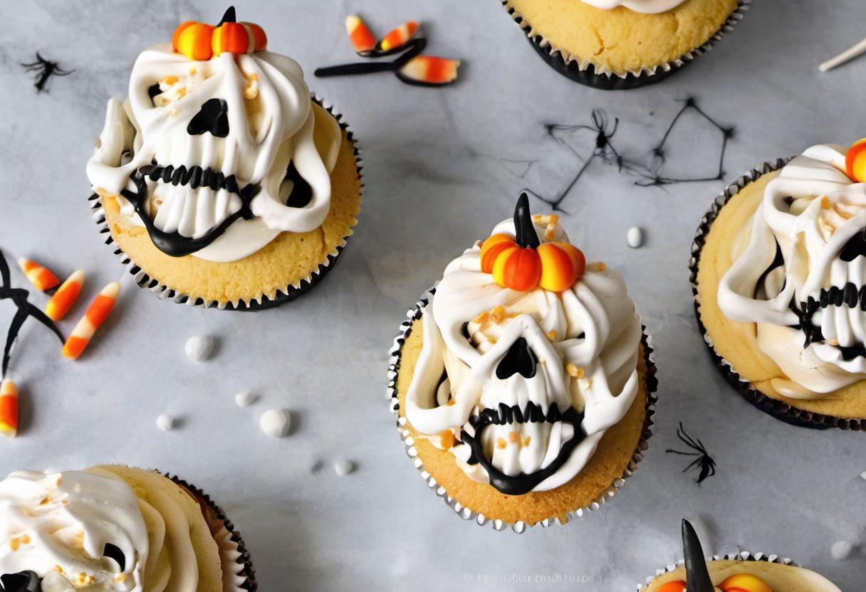 Image showing the final output answering the question: How do I create Bone Meringue Stick Cupcakes.