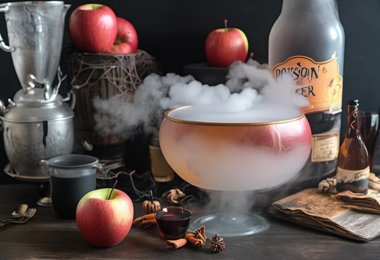 Image showing the final output answering the question: How do I make Poison Apple Cider with dry ice for a spooky fog effect.
