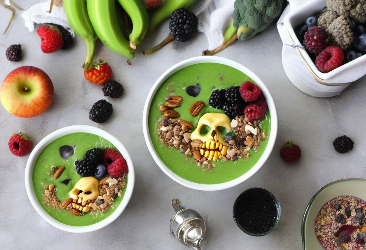 Image showing the final output answering the question: How do I create a creepy Ghouls Green Smoothie bowl.