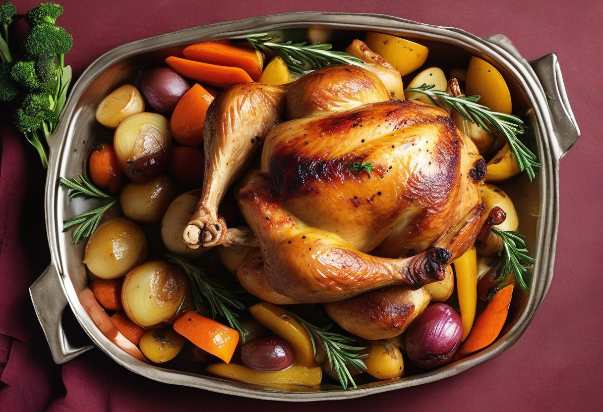 Image showing the final output answering the question: How do I roast a chicken with vegetables.