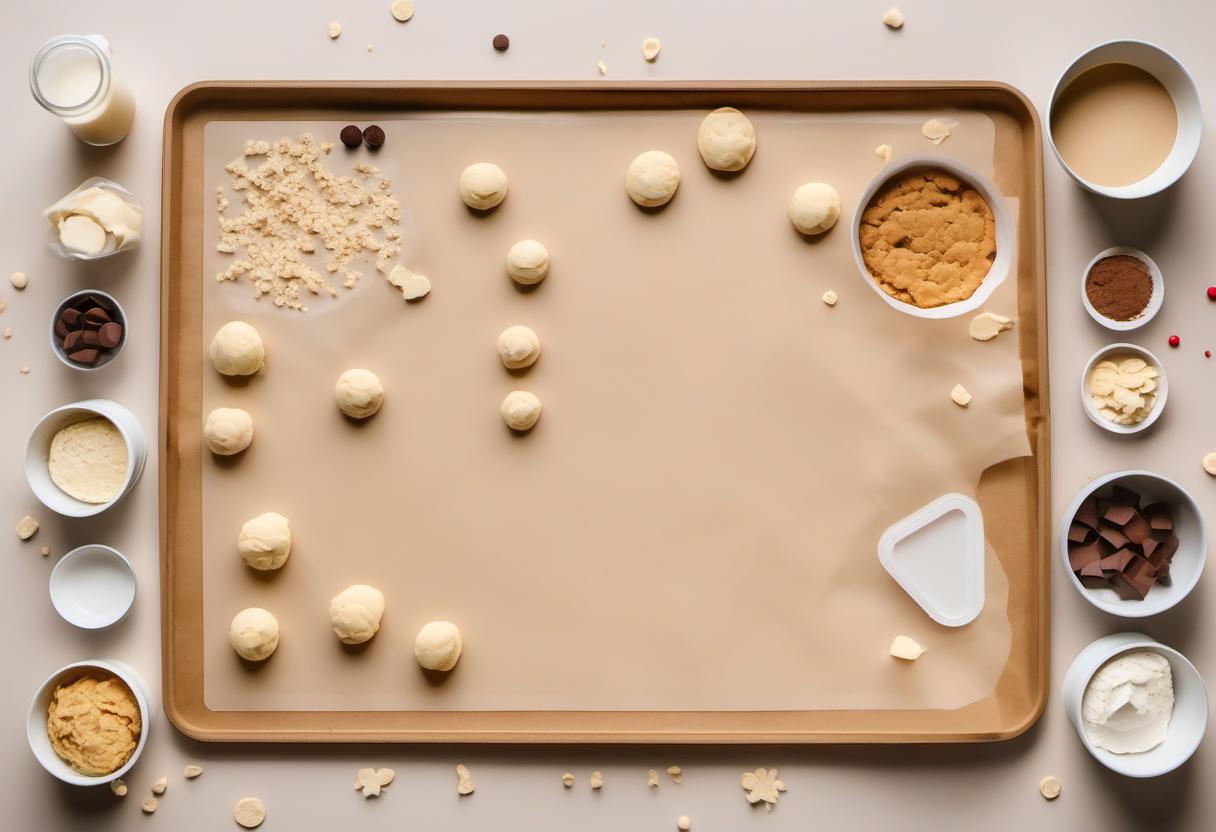Items needed to answer the question, how do I bake perfect cookies from dough. Items include:  Cookie dough  Parchment paper or silicone baking mat