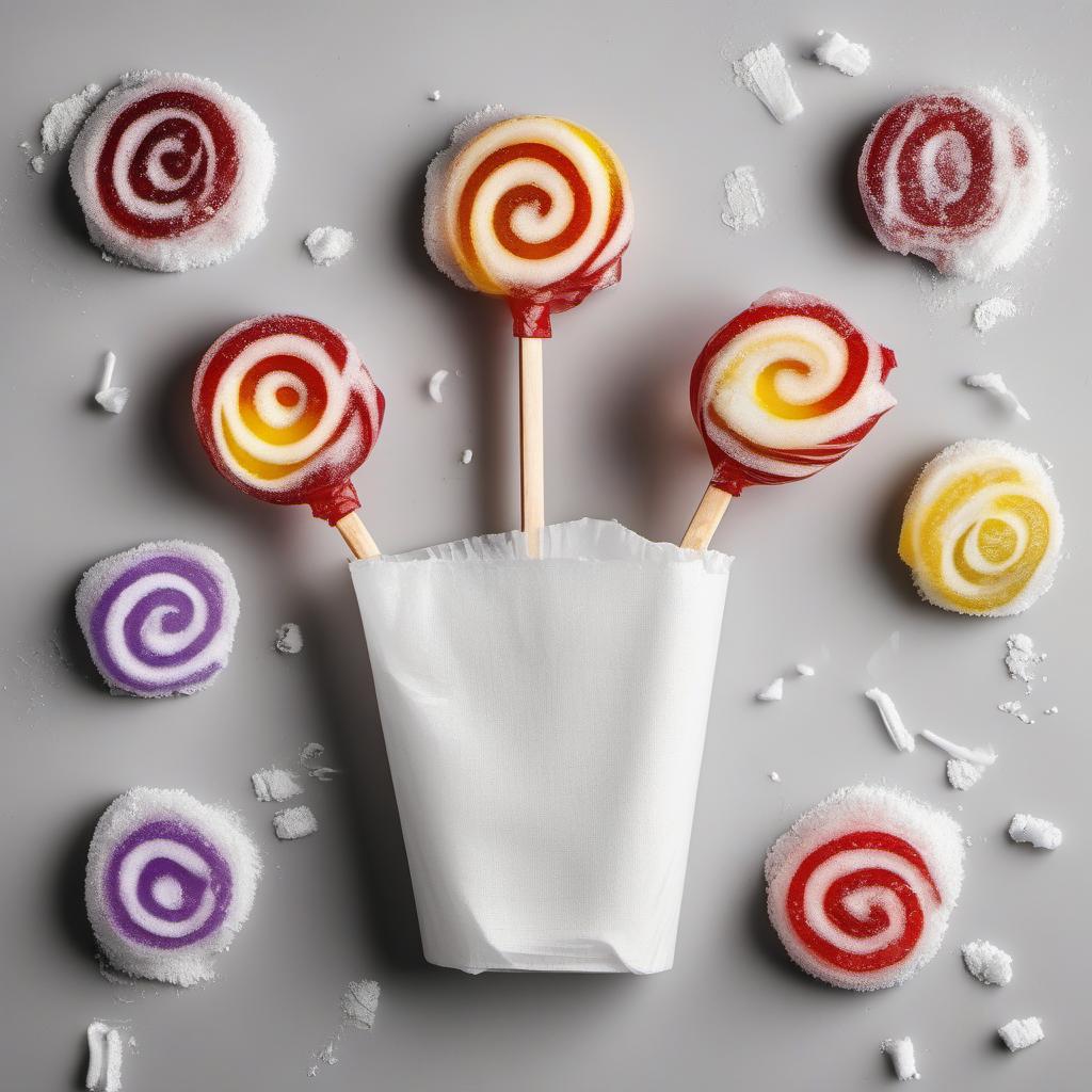 Items needed to answer the question, How do I prevent lollipop stickiness. Items include:  lollipops  powdered sugar  wax paper  Wrapped Lollipops  Napkins or Tissues  Trash bin