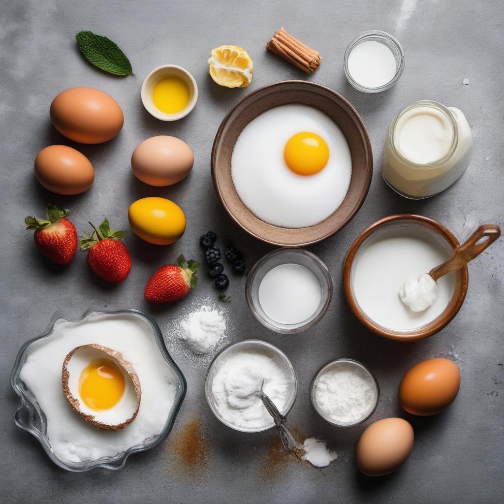 Items needed to answer the question, How do I add a touch of elegance to my pavlova. Items include:  Egg whites  Egg whites  Granulated sugar  White vinegar  Vanilla extract  Heavy cream  Fresh fruits  Powdered sugar
