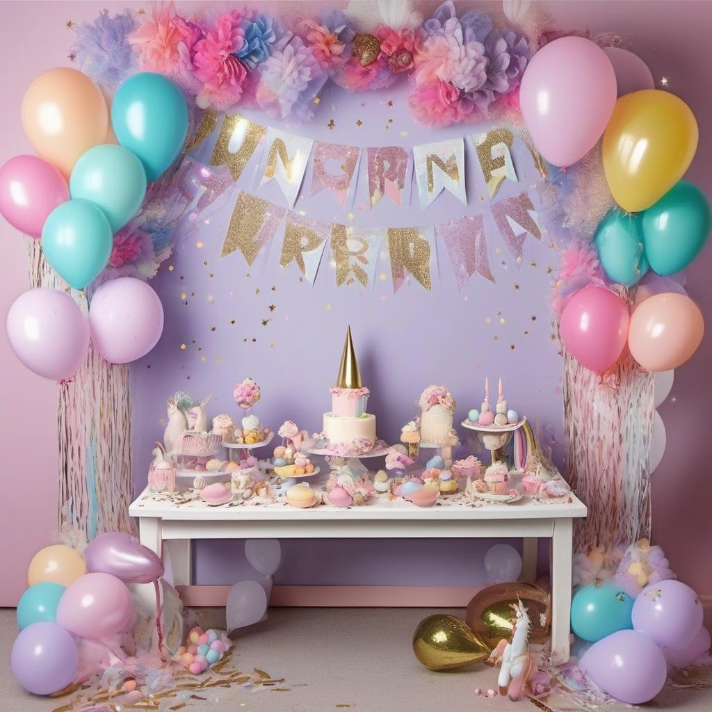 Items needed to answer the question, how do I make a unicorn-themed party. Items include:  streamers  balloons  fairy_lights  glitter_tablecloth  confetti  unicorn_banners  unicorn_posters  unicorn_cutouts  plush_toys  unicorn_figurines  rainbow_tableware_set  headbands  craft_paper  glitter  sequins  markers  cupcake_ingredients  fruit_variety  sparkly_drinks  unicorn_cups  unicorn_piñata  candies_to_fill_piñata  coloring_sheets  crayons  photo_booth_props  unicorn_headbands  tutus  accessories  party_favor_bags  unicorn_keychains  stickers  temporary_tattoos  trinkets  thank_you_notes
