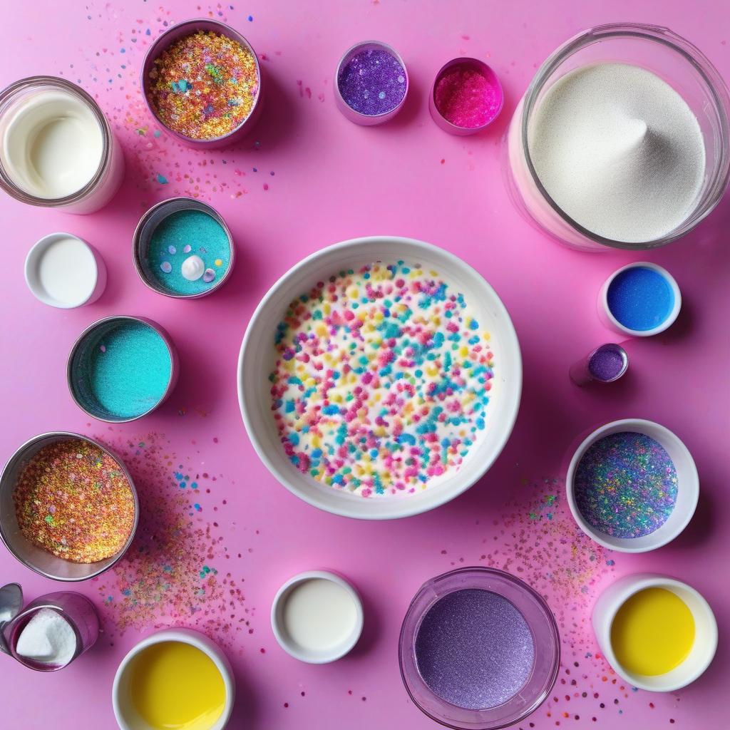 Items needed to answer the question, how do I make unicorn hot chocolate. Items include:  Milk  White chocolate  Vanilla extract  Whipped cream  Rainbow sprinkles  Food coloring (pink, purple, blue)  Edible glitter (optional)
