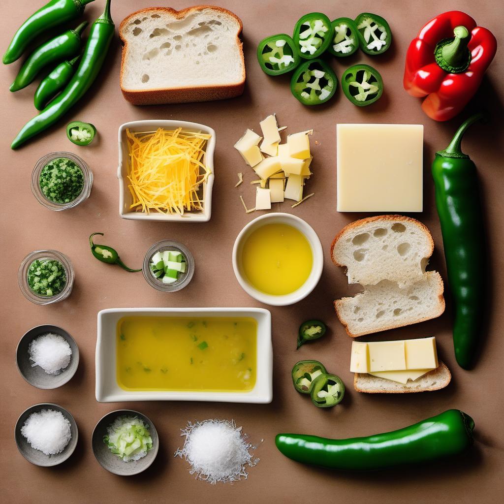 Items needed to answer the question, create a spicy jalapeno grilled cheese. Items include:  Bread  Jalapeno peppers  Shredded cheese  Butter  Salt