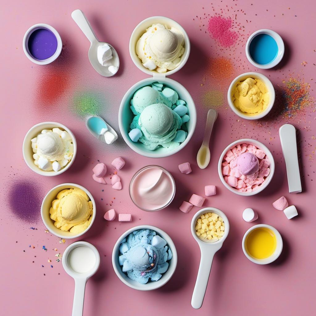 Items needed to answer the question, make Unicorn Ice Cream milkshakes. Items include:  vanilla ice cream  milk  vanilla extract  whipped cream  rainbow sprinkles  food coloring  marshmallows