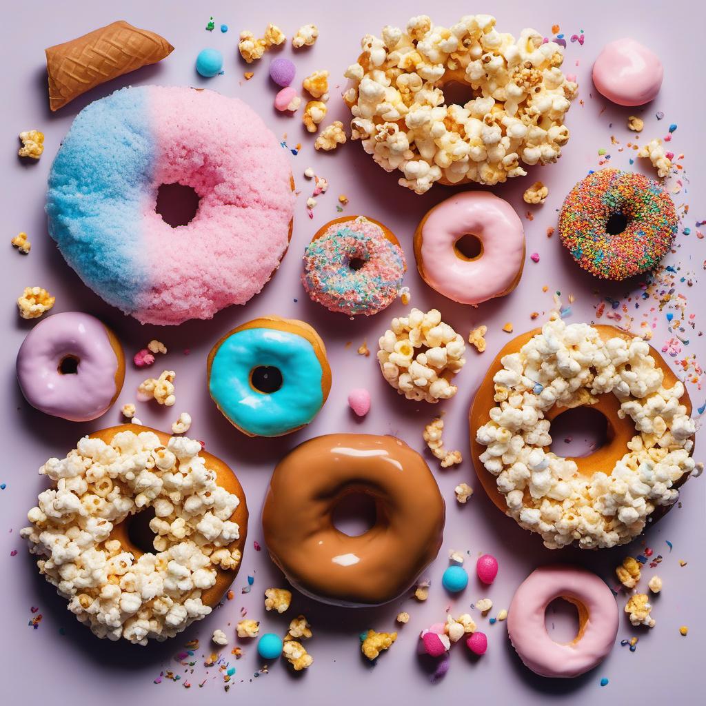 Items needed to answer the question, bring the carnival to your kitchen with funfair doughnut toppings. Items include:  Doughnuts  Cotton Candy  Caramel  Popcorn  Rainbow Sprinkles