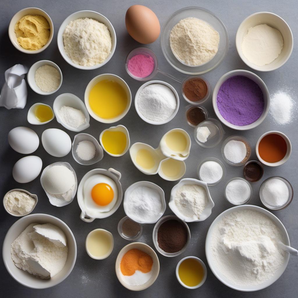 Items needed to answer the question, bake Rainbow Cupcakes with a creamy filling. Items include:  all-purpose flour  baking powder  baking soda  salt  granulated sugar  unsalted butter  large eggs  vanilla extract  buttermilk  gel food coloring