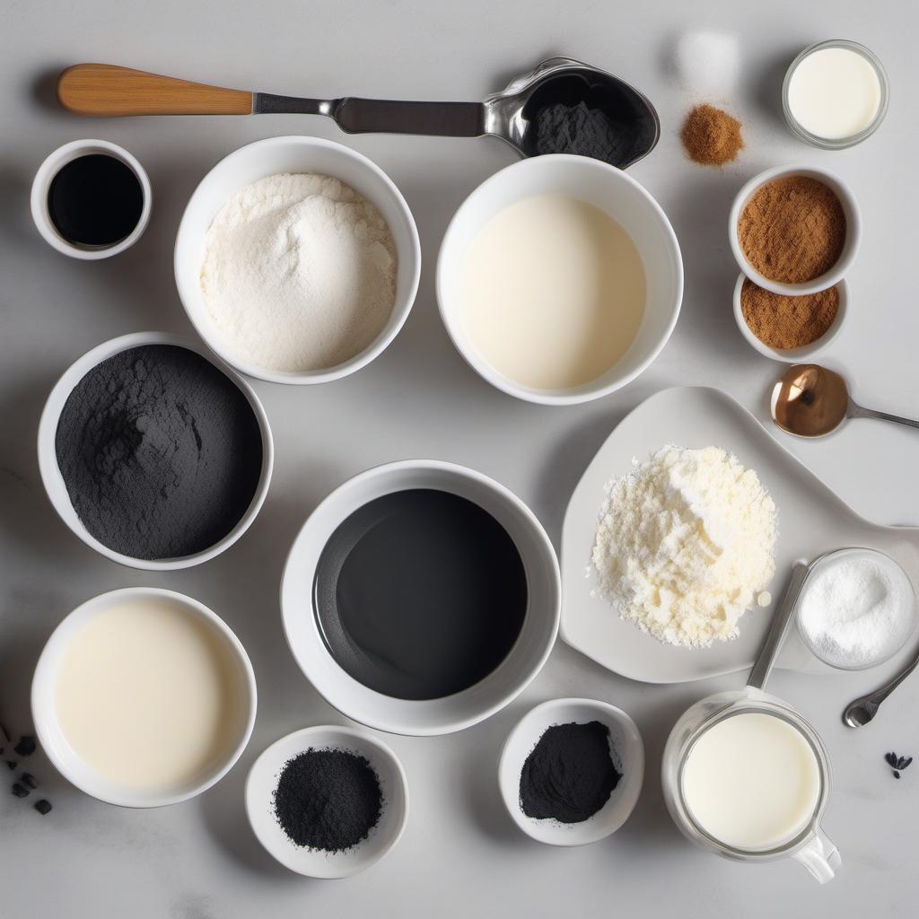 Items needed to answer the question, craft black ice cream popsicles. Items include:  heavy cream  full-fat milk  granulated sugar  activated charcoal powder  vanilla extract