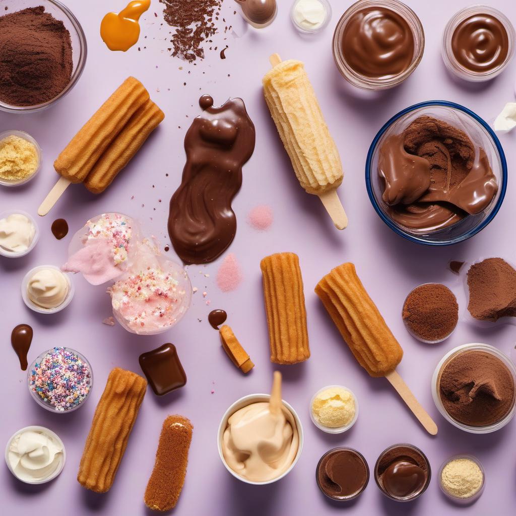 Items needed to answer the question, decorate Churro Ice Cream Sandwiches with sprinkles. Items include:  Churro dough  Sprinkles  Melted chocolate or caramel  Ice cream