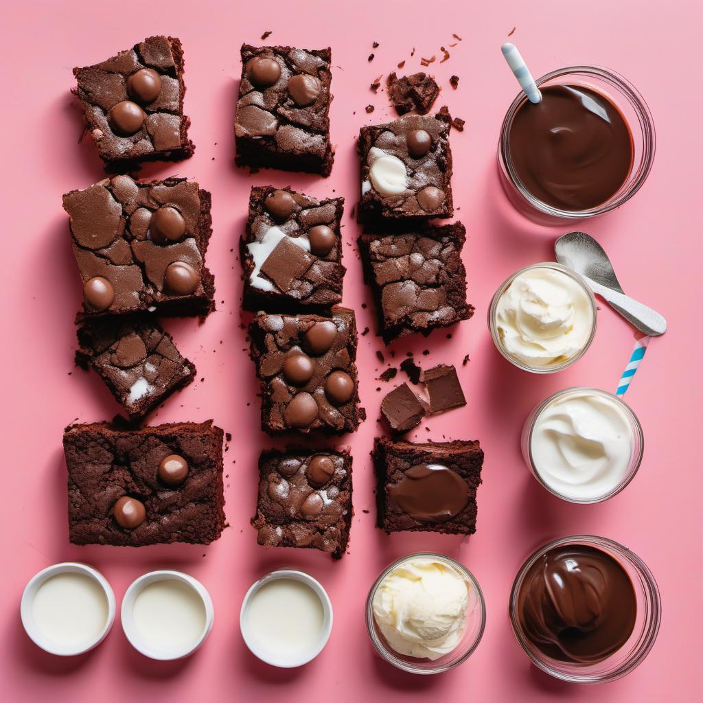 Items needed to answer the question, whip up a Nutella Brownie Bliss Freak Frappe. Items include:  Brownies  Vanilla Ice Cream  Nutella  Milk  Crushed Ice  Heavy Cream