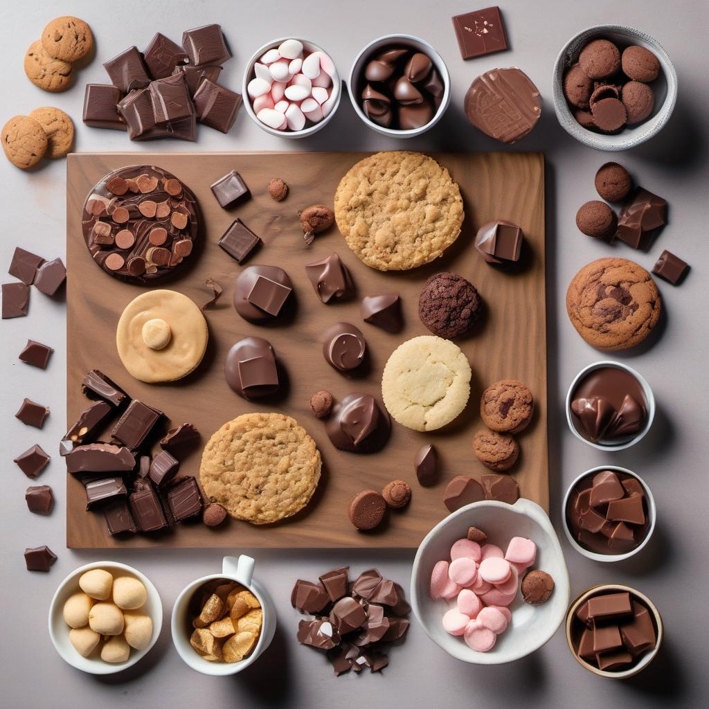 Items needed to answer the question, create a Dessert Charcuterie Board. Items include:  Wooden board or platter  Assorted chocolates  Cookies  Candies  assortment of chocolates  cookies  cakes or tarts  fruits  nuts  honey or maple syrup  additional sweet treats