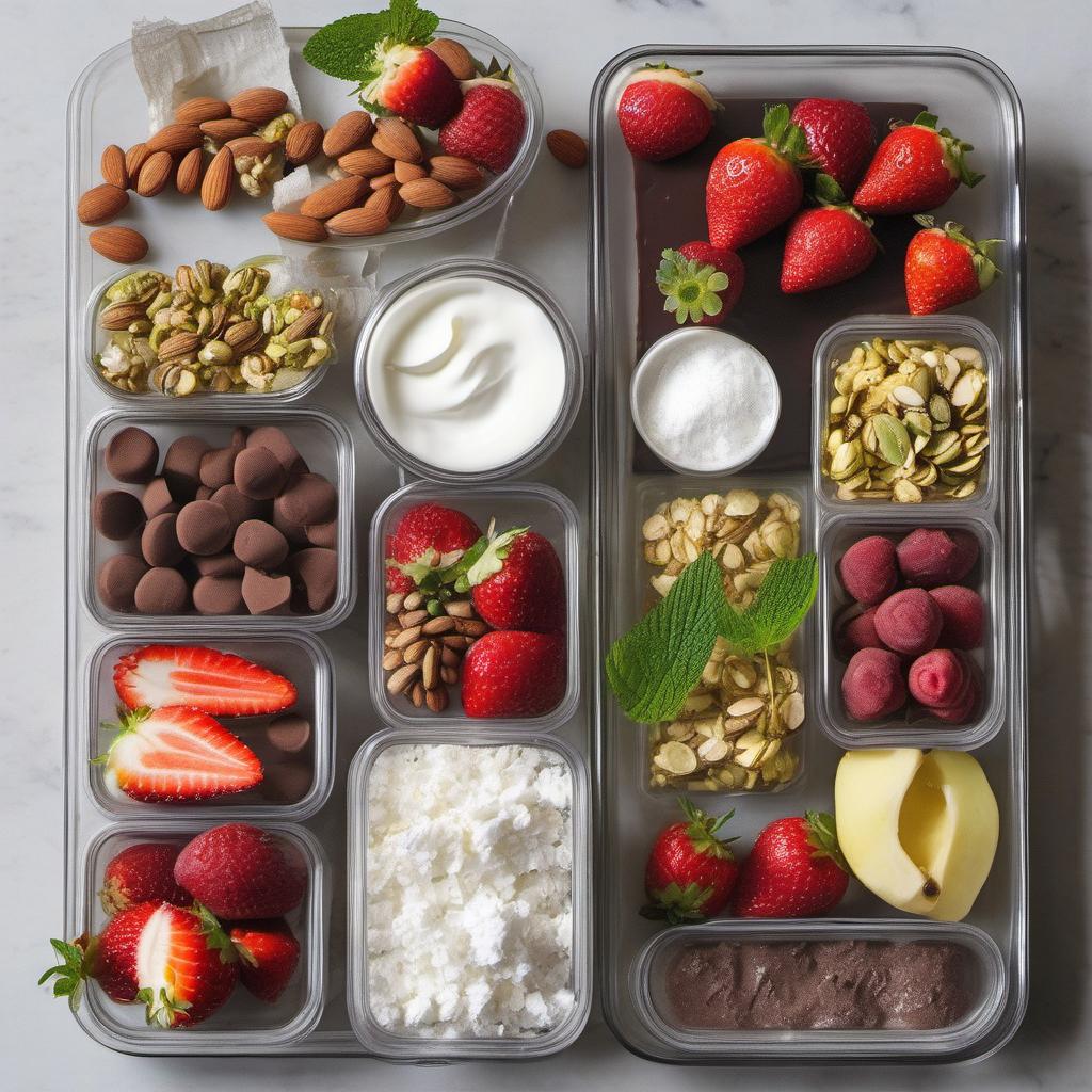 Items needed to answer the question, incorporate seasonal fruits into your Dessert Charcuterie Board. Items include:  Seasonal Fruits  Mint Leaves  Coconut Flakes  Chopped Nuts (Almonds, Pistachios, etc.)  Chocolate-covered Strawberries  Powdered Sugar  Honey  Whipped Cream or Yogurt  Serving Spoons