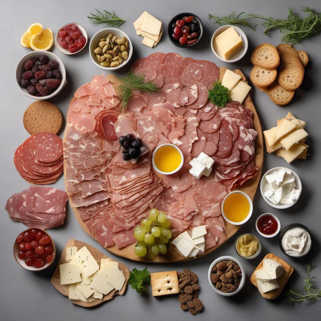 Items needed to answer the question, arrange your Picnic Charcuterie Board like a pro. Items include:  Cured meats  Cheeses  Fresh fruits  Bread and crackers  Condiments  Herbs  Sweet treats
