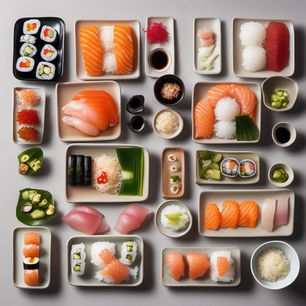 Items needed to answer the question, How do I make Sushi Pizza sushi bowls. Items include:  Sushi rice  Rice vinegar  Sugar  Salt  Toppings of your choice  Garnish options