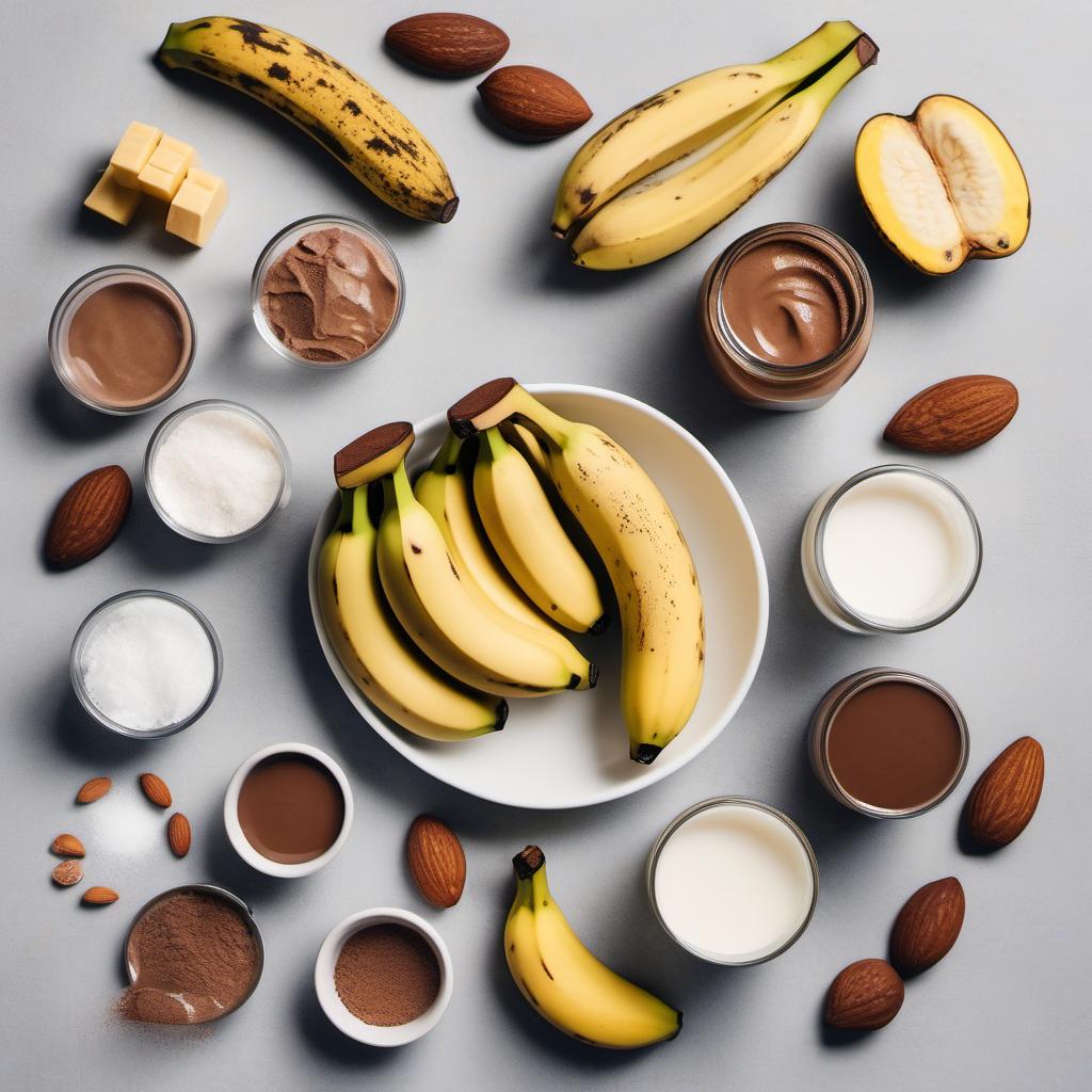 Items needed to answer the question, How do I make a chocolate lovers dream smoothie bowl. Items include:  Bananas  Almond milk  Cocoa powder  Honey  Almond butter  Ice cubes  Salt