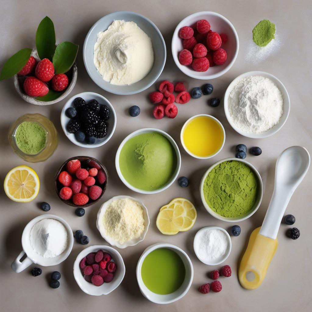 Items needed to answer the question, How do I make matcha pancakes with berry compote. Items include:  all-purpose flour  sugar  baking powder  baking soda  salt  buttermilk  egg  melted butter  vanilla extract  matcha powder  mixed berries  lemon juice