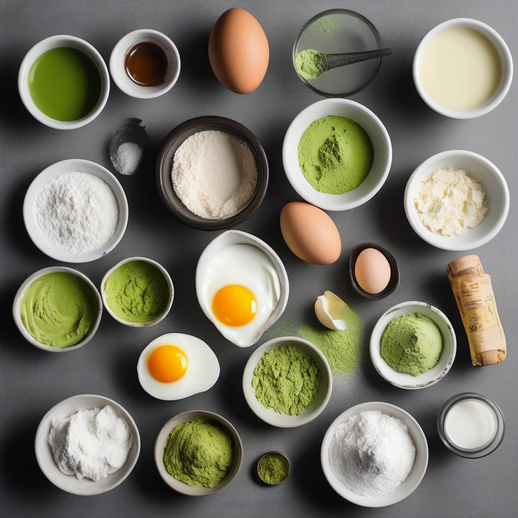 Items needed to answer the question, How do I make matcha pancake cereal. Items include:  All-Purpose Flour  Sugar  Baking Powder  Matcha Powder  Milk  Egg  Butter