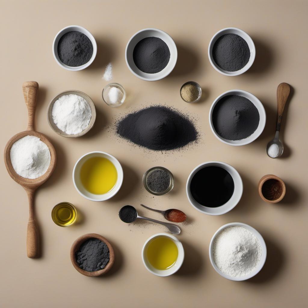 Items needed to answer the question, How do I create a colorful black dough pizza. Items include:  All-purpose flour  Salt  Activated charcoal powder  Olive oil  Warm water