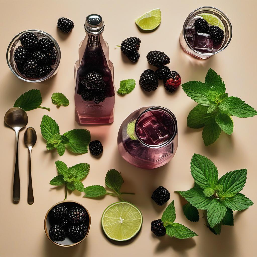 Items needed to answer the question, How do I shake smoky blackberry mojito. Items include:  Fresh Blackberries  White Rum  Lime Juice  Simple Syrup  Fresh Mint Leaves  Ice Cubes  Club Soda