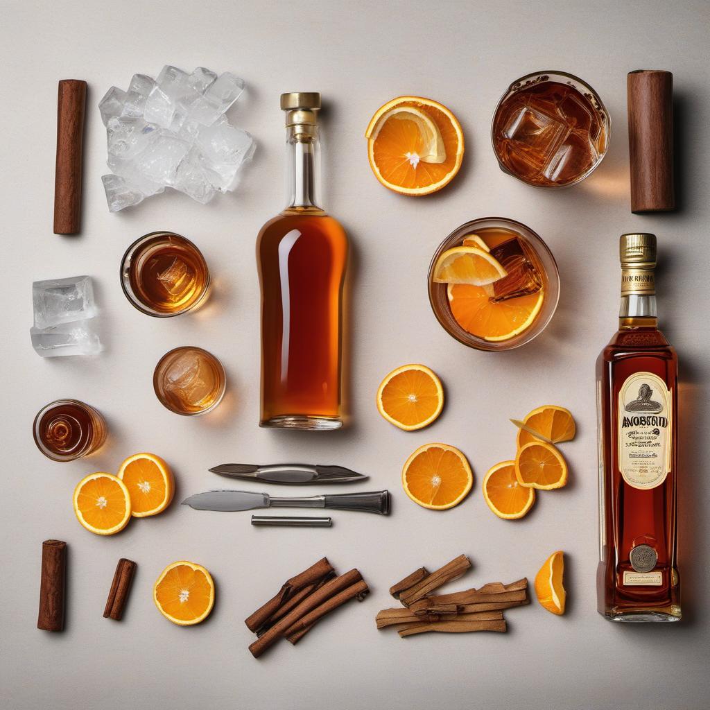 Items needed to answer the question, How do I shake a Smoky Old Fashioned. Items include:  Bourbon Whiskey  Sugar Cube  Angostura Bitters  Ice Cube  Orange Peel  Smoking Wood