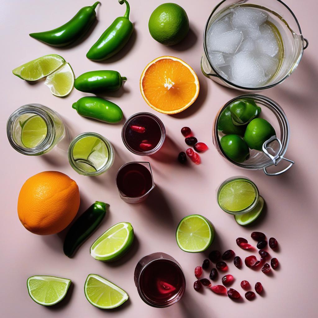Items needed to answer the question, How do I make a spicy cosmopolitan. Items include:  Water  Sugar  Jalapeño peppers  Vodka  Orange liqueur  Cranberry juice  Lime juice  Lime peel