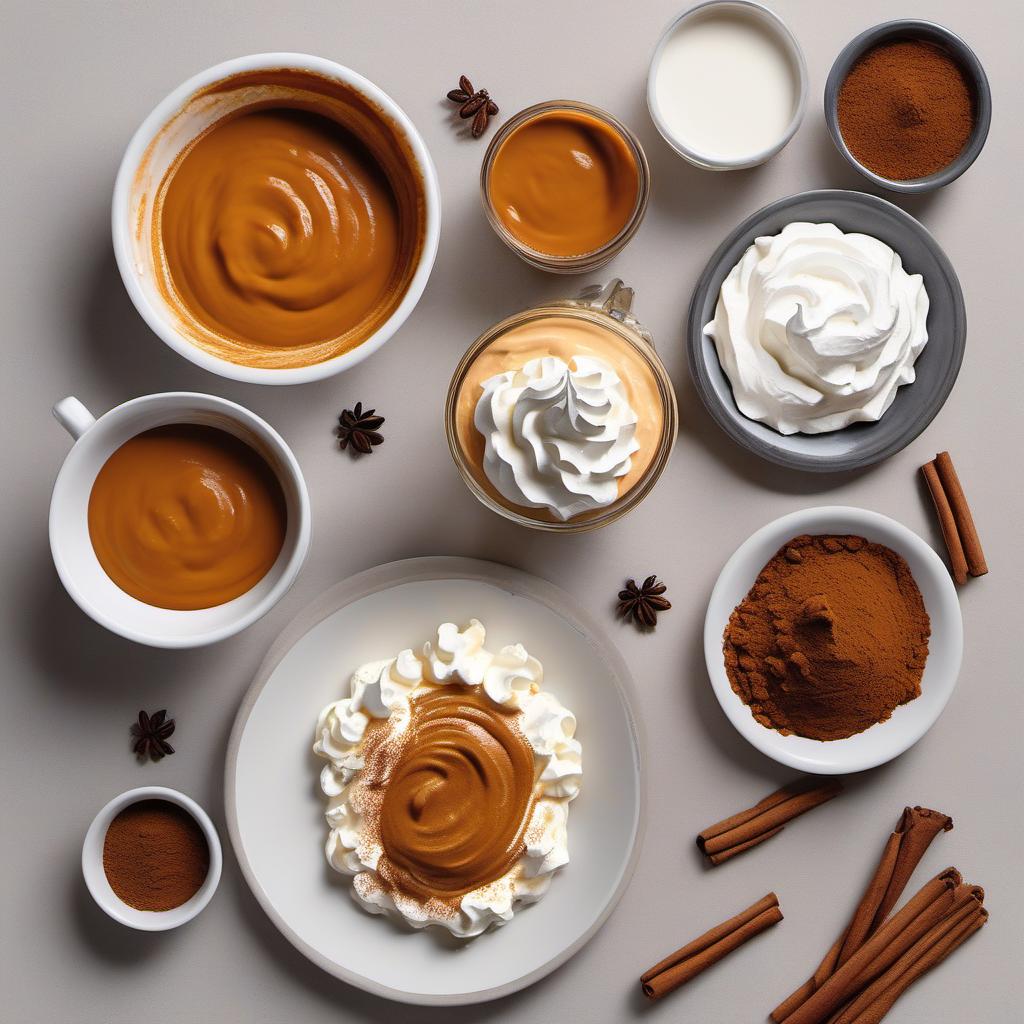 Items needed to answer the question, How do I make a pumpkin spice latte. Items include:  Coffee Grounds  Milk  Pumpkin Puree  Pumpkin Pie Spice  Cinnamon  Sweetener  Whipped Cream